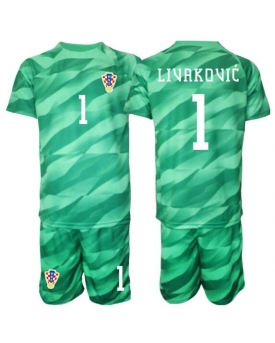 Billige Fotballdrakt Kroatia Dominik Livakovic #1 Keeper Replika Bortedraktsett Barn VM 2026 Kortermet (med bukser)